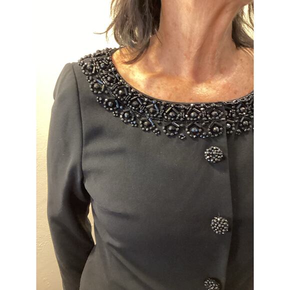 Anna Sui Vintage Black Beaded Formal Evening Princess Cocktail Jacket Y2K M 8 - Picture 7 of 13